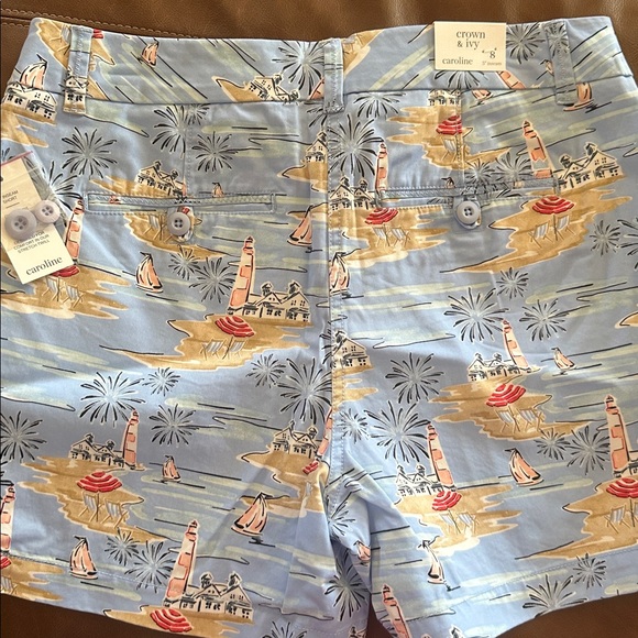 πβ¨ NWT Crown & Ivy Caroline 5β Printed Shorts β Coastal Beach Print β Size 8 - Picture 8 of 11